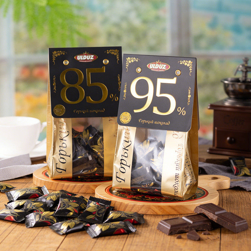 俄罗斯风味95%纯黑苦巧克力纯可可脂代餐零食品200克原袋装进口