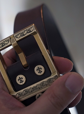 手工英国马疆复古纯铜针扣头层纯牛皮皮带男士奢侈品女真皮腰带