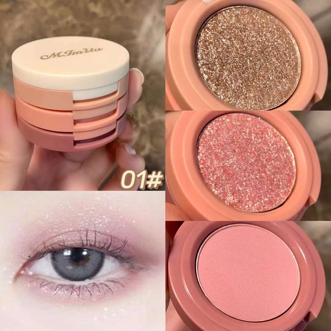 出色点睛三色眼影盘维妮小熊闪粉哑光珠光迷你大地色小盘便携平价