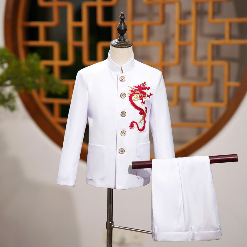 男童新中式装套装中华立领西服中国风国潮朗诵演出主持人走秀礼服