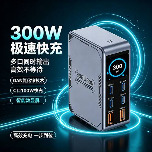 00W氯化镓多口显示快充充电器