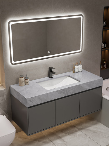 公共卫生间大理石浴室柜组合挂墙式洗手盆柜套装厕所单盆洗脸盆柜