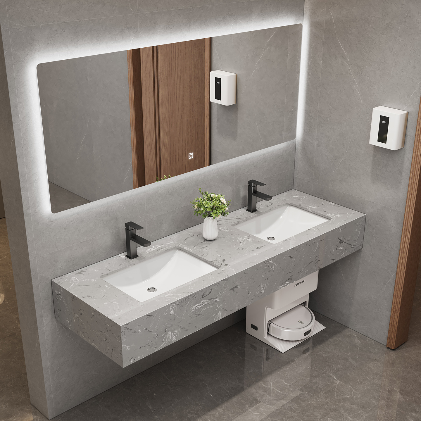 公共厕所大理石洗脸盆双盆浴室柜加大尺寸洗手盆柜组合厕所洗脸池