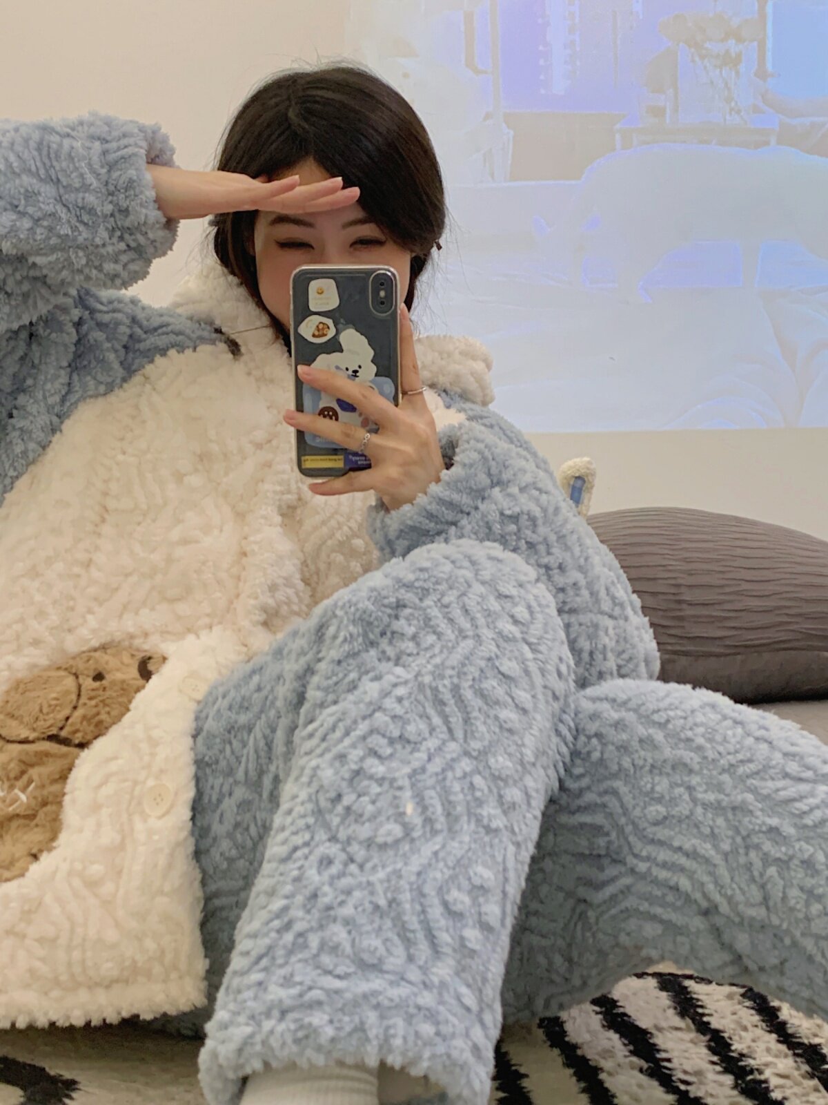 가을 겨울 삼겹 누비옷 산후복 플러스 벨벳과 두꺼운 가정복 임부복 수유잠옷 산후복