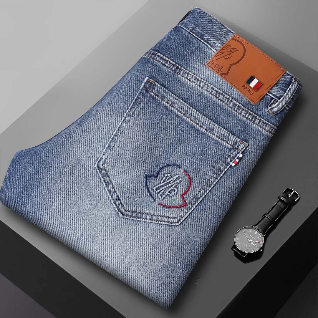 2026春夏新款高端牛仔裤男薄款修身直筒弹力百搭时尚潮牌刺绣长裤
