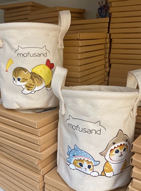 新品日单Mofusand鲨鱼炸虾猫帆布防水笔筒桌面收纳可爱学生儿童