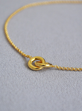 韩版时尚冷淡风铜镀金简约精致双环相扣吊坠个性气质百搭短款项链