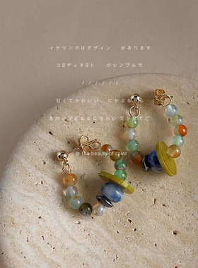 新中式 手作设计感玛瑙925银针耳环 气质简约百搭复古耳饰女