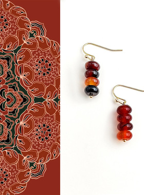 红昭愿~国风新中式天然石红玛瑙耳环国潮古风耳环复古高级感耳饰