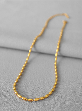 INS冷淡风机械金属大米珠黄铜镀金精致简约气质百搭个性短款项链