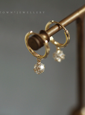 闪闪小球S925银镀14K金耳圈锆石气质简约小耳环纯银耳扣耳骨环