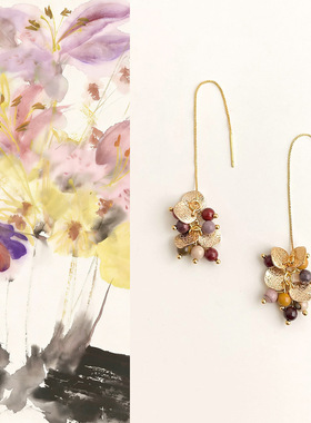 硕果累累~原创新中式天然石树叶串珠耳饰复古宫廷风设计感耳饰女