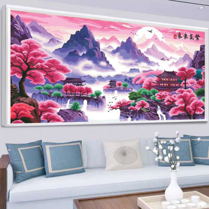 紫气东来钻石画2024新款满钻山水画客厅手工5d砖石贴画十字绣风景