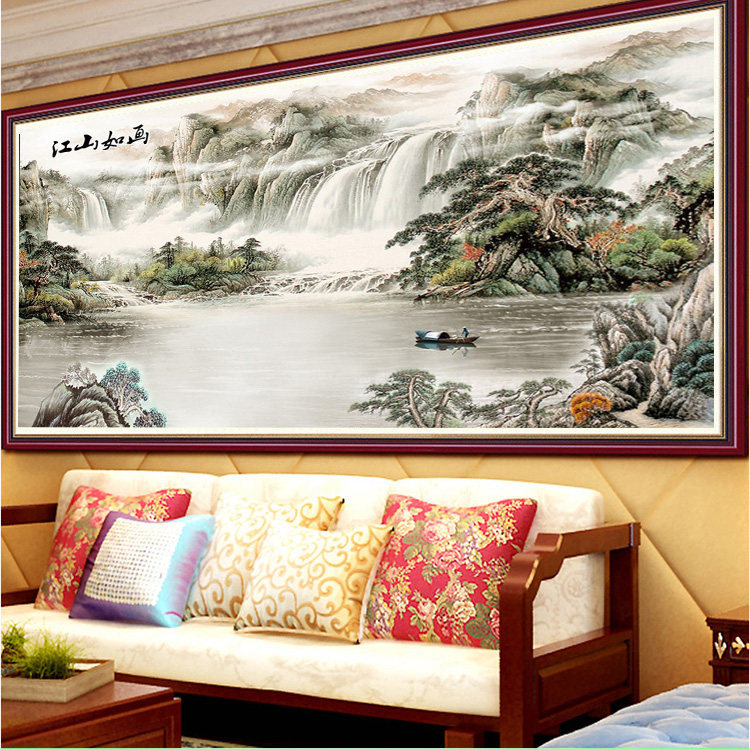 2022新款5D钻石画满钻风景粘贴钻十字绣流山水画大幅迎客松砖石秀