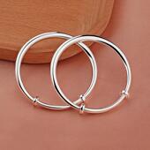 宝宝银手镯9999纯银光面推拉实心婴儿童脚镯满月周岁礼物足银镯子