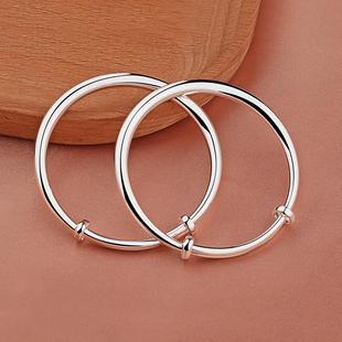 宝宝银手镯9999纯银光面推拉实心婴儿童脚镯满月周岁礼物足银镯子