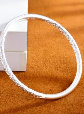 经典卷草纹9999足银手镯女年轻款实心闭口纯银手环古法送女友礼物