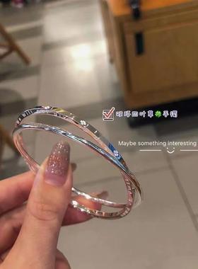 双环四叶草手镯女光面实心闭口镯子年轻款送女友