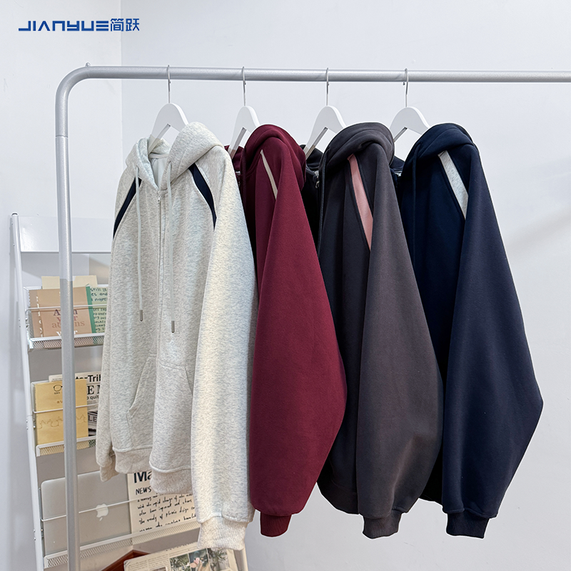 双拉链叉肩加绒卫衣定制印字logo