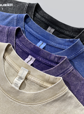 重磅t恤定制印logo复古水洗做旧圆领纯棉短袖聚会文化衫订制图案