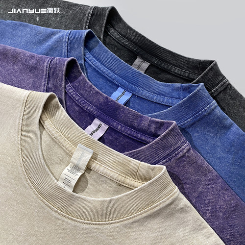 复古水洗做旧纯棉短袖一件起订