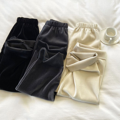 慵懒风高腰丝绒直筒阔腿裤