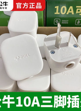公牛插头10A三脚三角扁插头家用正品电源接线插头2500W瓦GNT-10SG