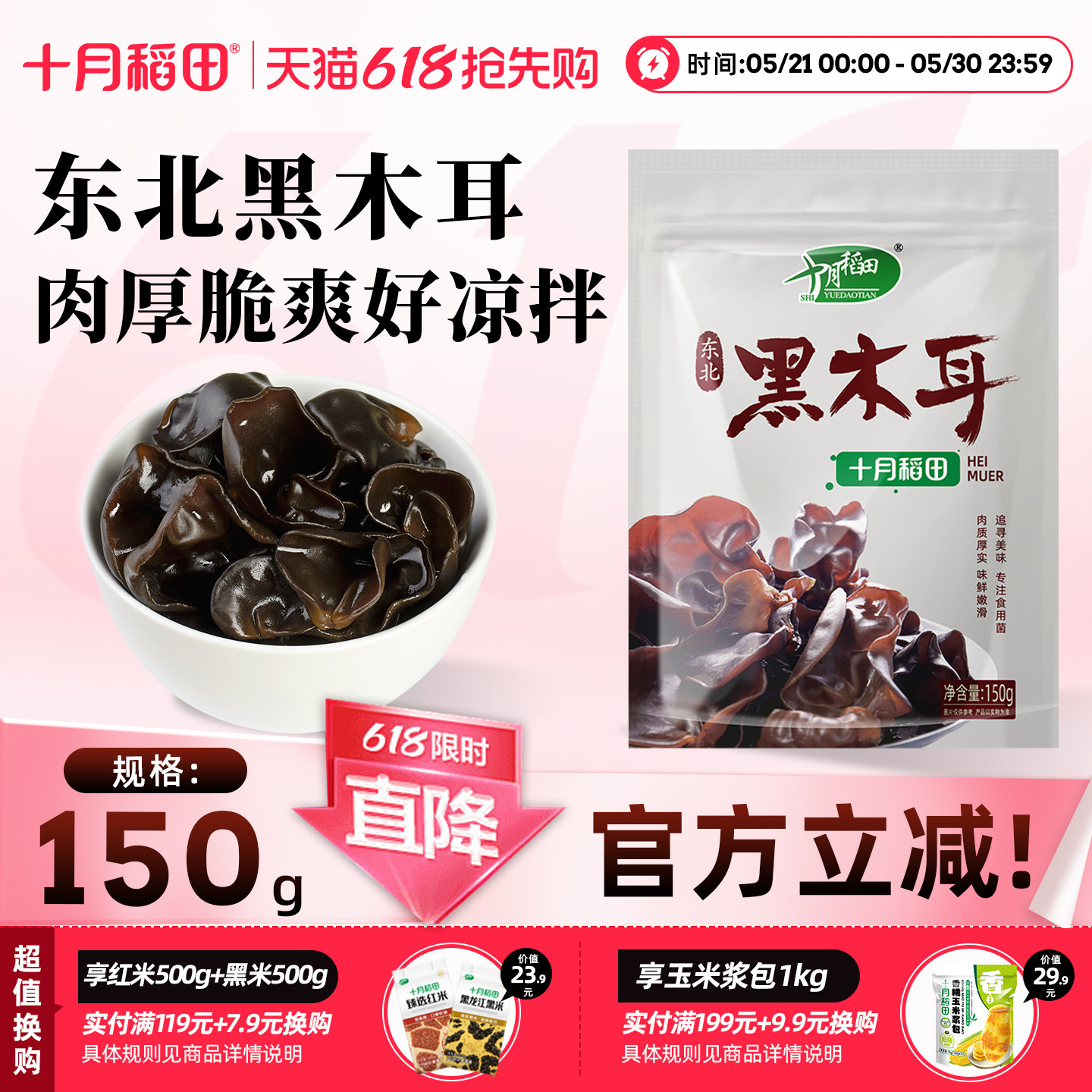 十月稻田东北黑木耳150g高泡发率肉质肥厚脆爽凉拌菜火锅炒菜