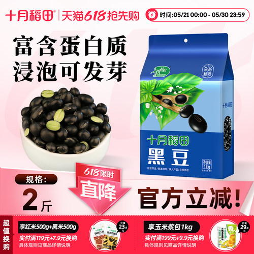 十月稻田黑豆1kg绿心青仁