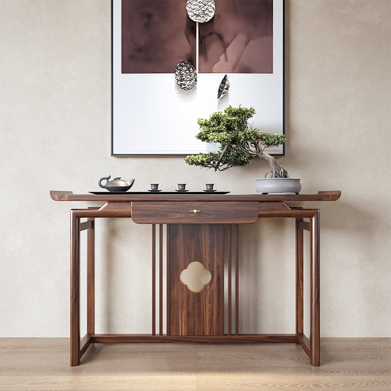 新中式玄关胡桃木入户佛台供桌