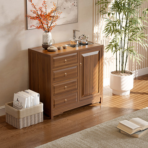 新中式茶水柜桌边柜茶室茶水台茶边柜侧柜边几茶室烧水壶一体矮柜