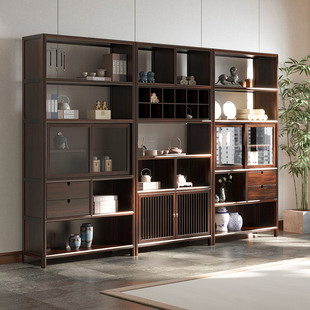 新中式实木博古架货架茶柜书柜展示柜老榆木多宝阁书架茶室置物架