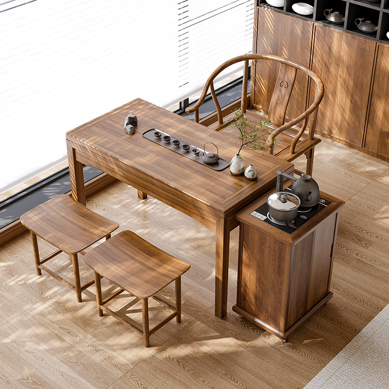 新中式榆木茶桌茶台实木阳台茶桌