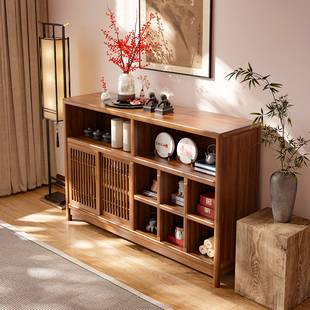 新中式实木餐边柜储物柜茶矮柜茶柜边柜储藏柜杂物柜茶水柜桌边柜