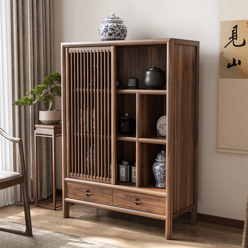 献唐新中式实木储物柜茶边柜