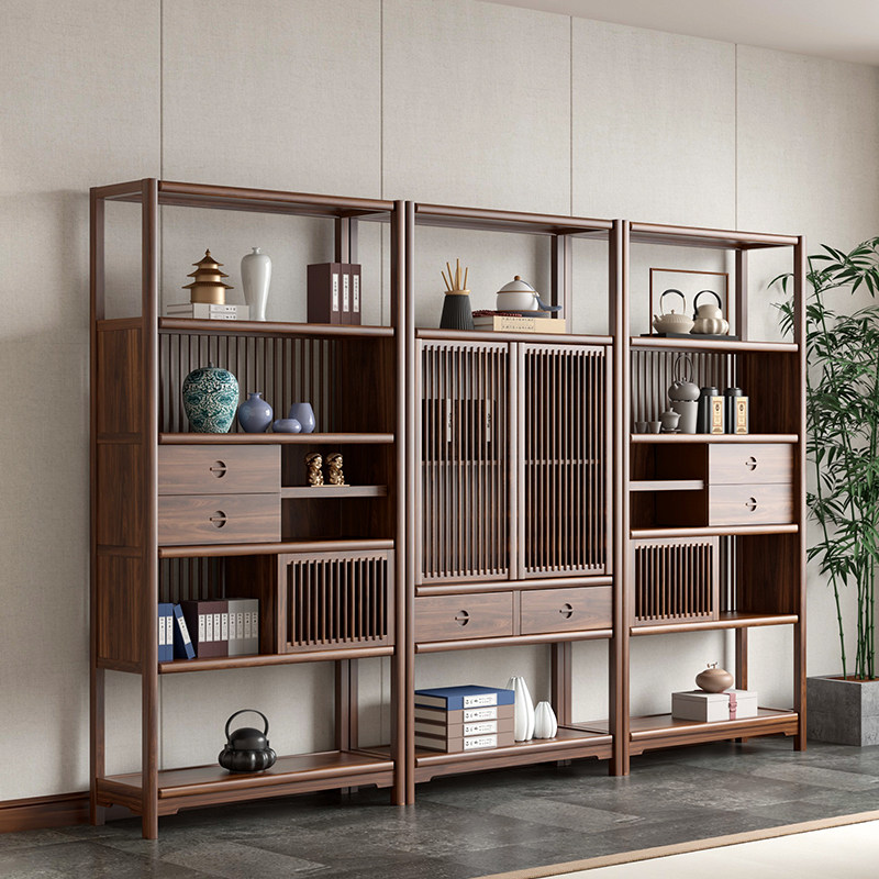 新中式博古架格子多宝阁书架书柜禅意茶叶柜高柜茶室茶楼家具实木