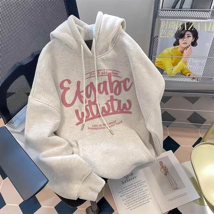 女童美式复古连帽薄款加绒卫衣2025秋冬新款设计感宽松纯棉上衣