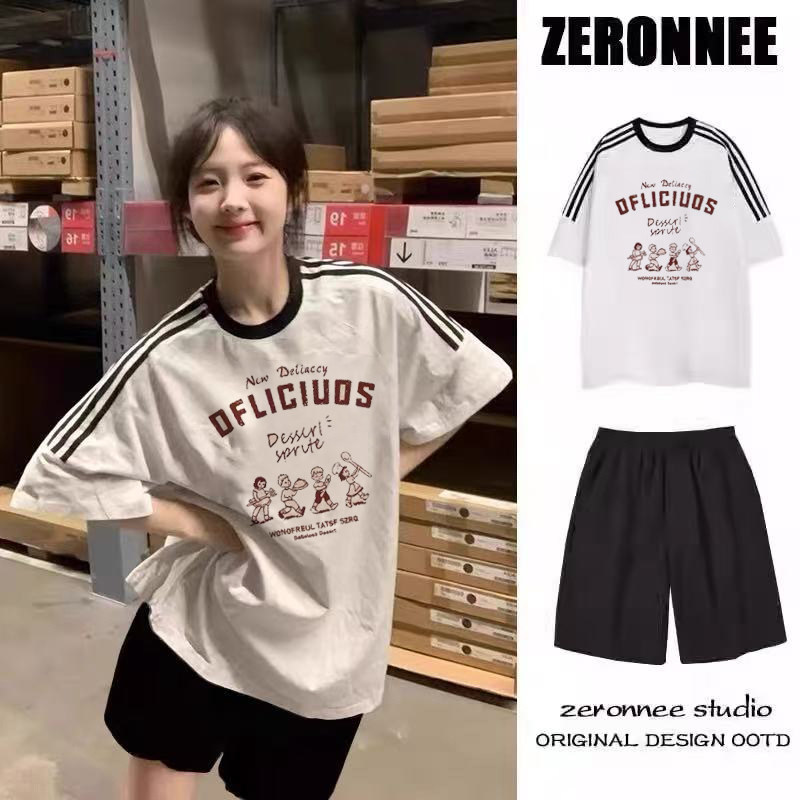 女童夏装套装2025新款洋气女孩短袖女大童时髦卡通T恤短裤两件套,童装/婴儿装/亲子装,套装,淘宝优惠券,粉丝福利购,淘宝优惠卷