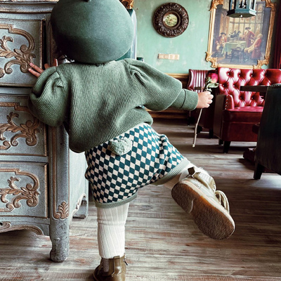 欧美ins女童女宝宝毛线短裤外穿纯棉面包裤可爱尾巴格子针织儿童