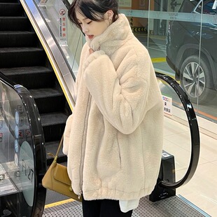 皮草女羊羔毛外套2025秋冬新款 加厚棉服 仿獭兔毛毛绒大衣中长款
