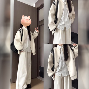 美式白色棒球服女夹克外套2025新款早秋爆款高级感韩系上衣春秋季