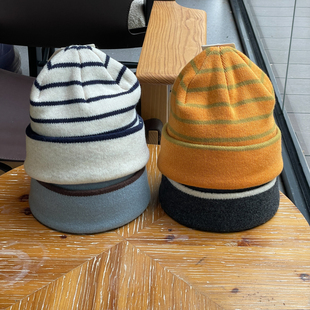 一帽两戴羊毛混纺条纹撞色针织堆堆帽子女秋冬保暖横纹套头冷帽男