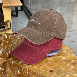 高级皮质扣大头围字母刺绣鸭舌帽子女情侣加深帽身显脸小鸭舌帽男