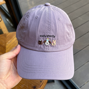 宽帽檐适合方圆脸显脸小卡通鸭舌帽子女紫色防晒大头纯棉棒球帽男