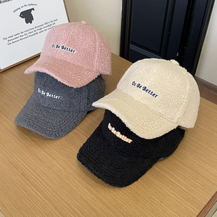 秋冬季加厚保暖羊羔绒棒球帽男泰迪绒显脸小防风硬顶情侣鸭舌帽女