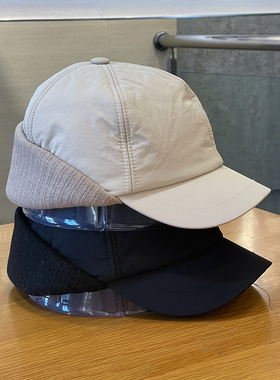 情侣小众护耳帽加厚夹棉保暖短帽檐棒球帽式护耳鸭舌帽男飞行帽女