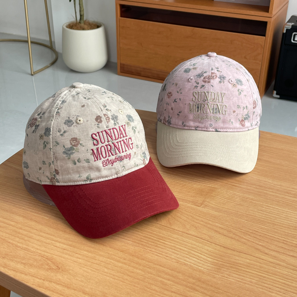 复古小碎花拼色显脸小棒球帽子女