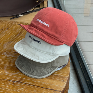 水洗做旧纯棉60cm大头翻檐棒球帽子男显脸小软短帽檐情侣鸭舌帽女