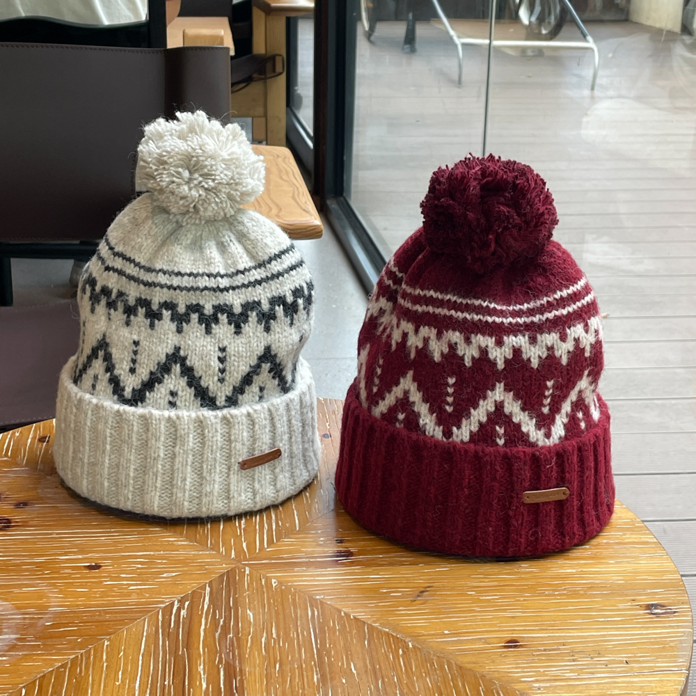 费尔岛风毛球针织毛线帽子女男