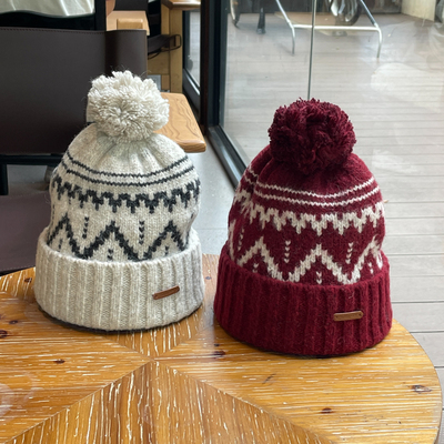 费尔岛风毛球针织毛线帽子女男